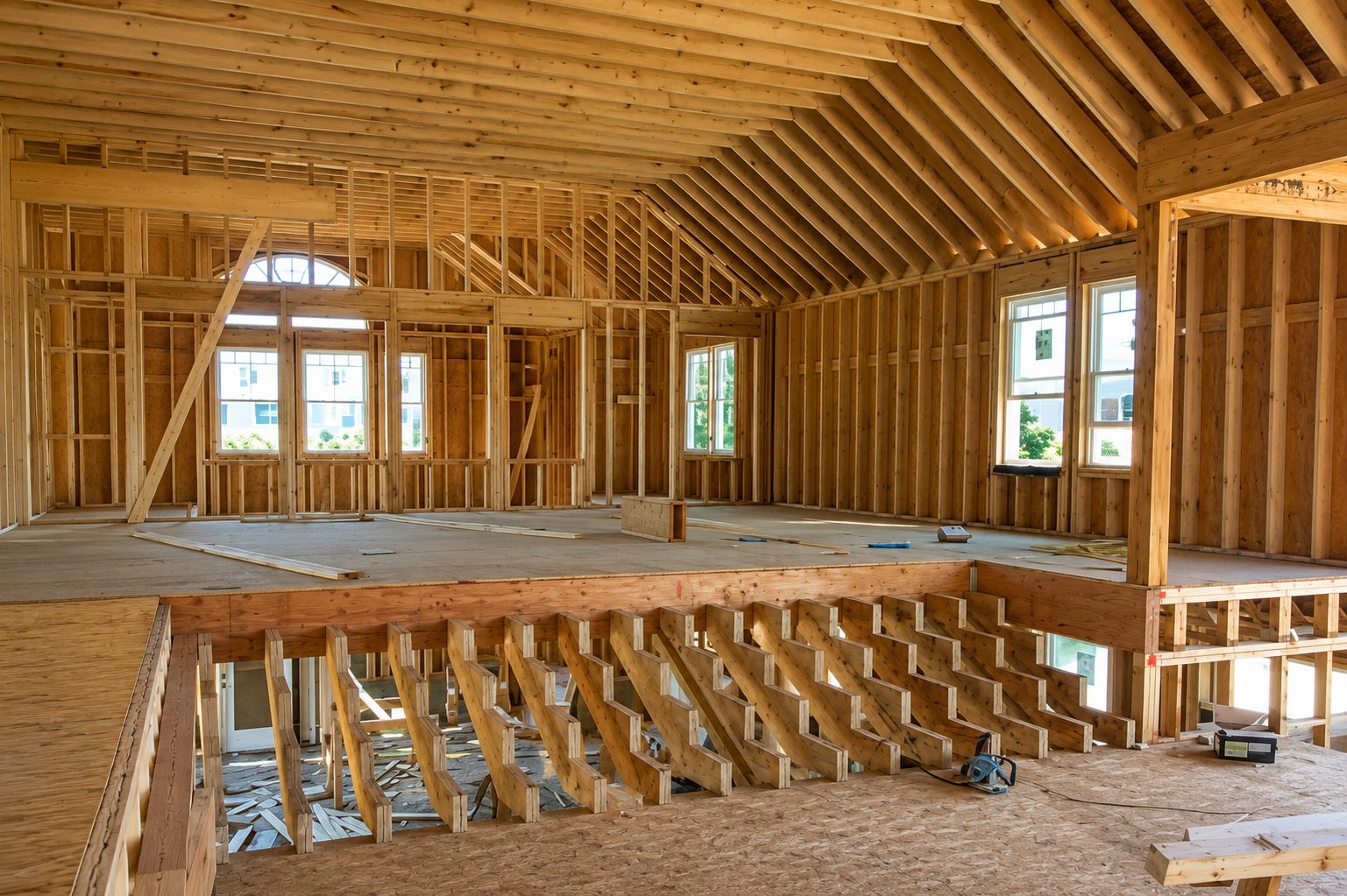 Interior framing during custom-home construction