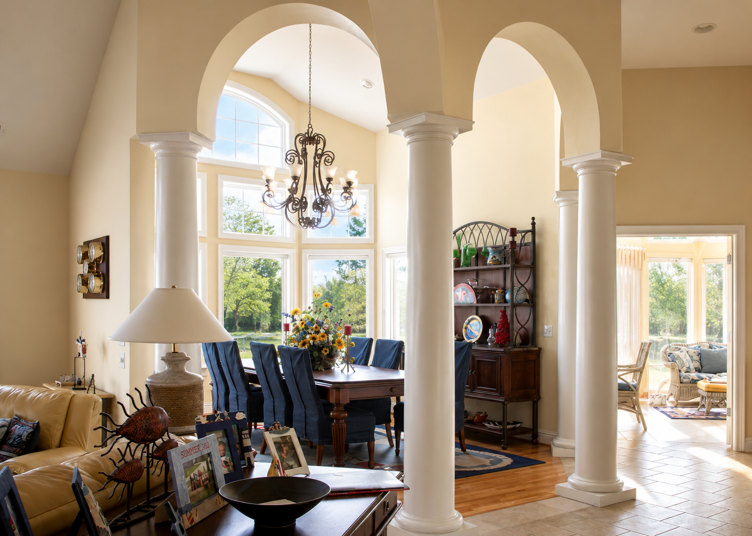 Open dining and living space inside the Turret and Arch residence