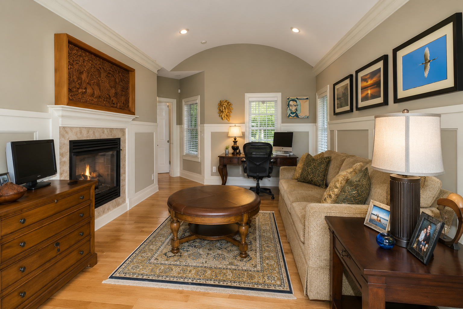Library and home office inside a Dixon Design Build Group soundfront residence